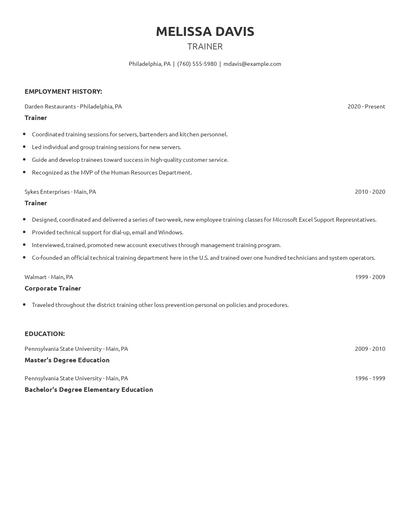 Trainer Resume