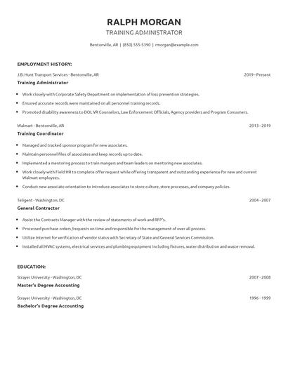 Training Administrator Resume