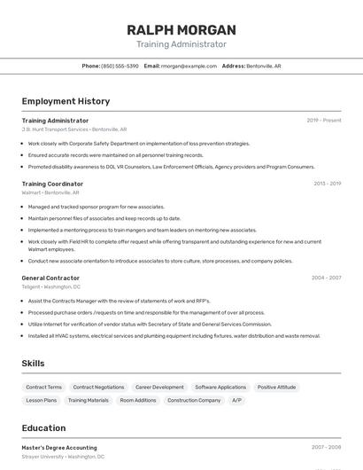 Training Administrator Resume