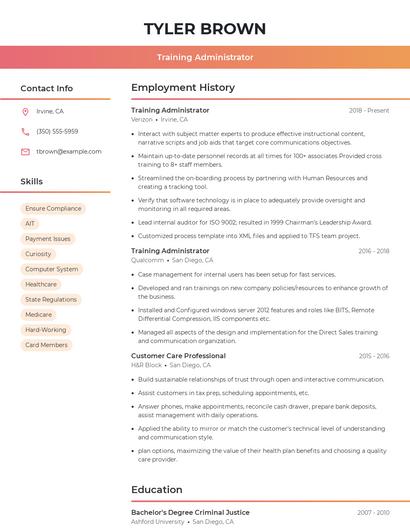 Training Administrator Resume