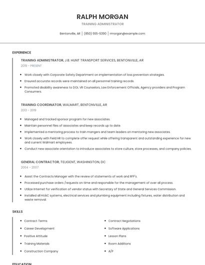 Training Administrator Resume