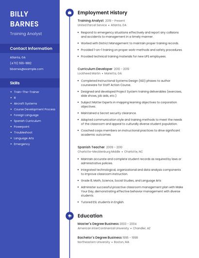 Training Analyst Resume
