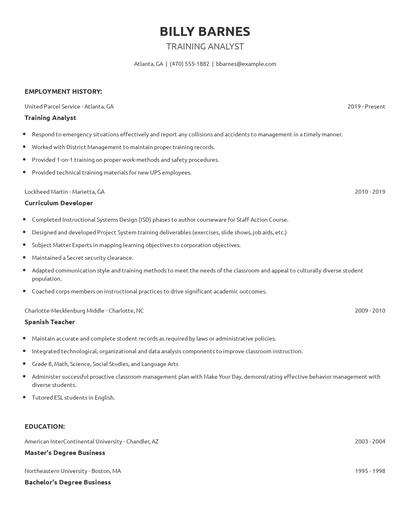 Training Analyst Resume