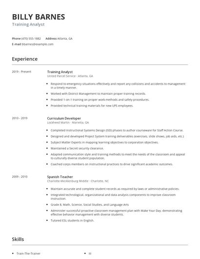 Training Analyst Resume