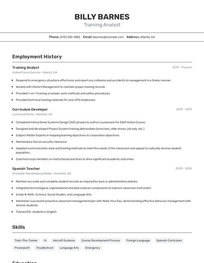 Training Analyst Resume