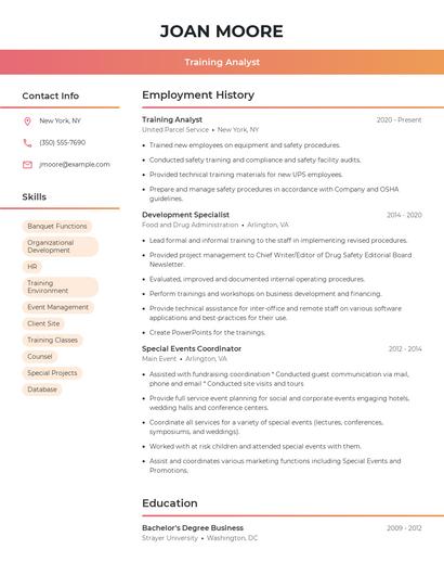 Training Analyst Resume