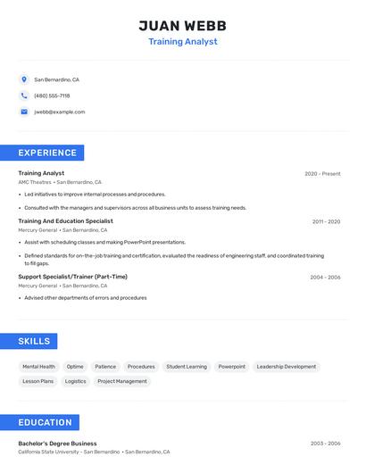 Training Analyst Resume