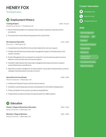 Training Analyst Resume