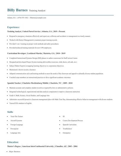 Training Analyst Resume