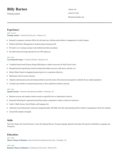 Training Analyst Resume