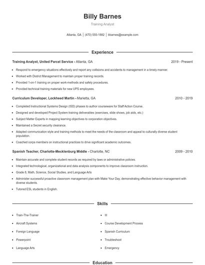 Training Analyst Resume