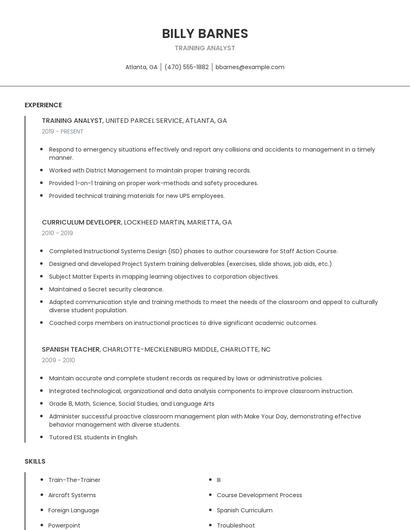 Training Analyst Resume