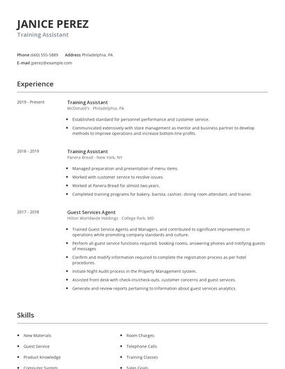 Training Assistant Resume
