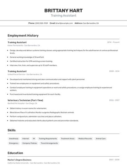 Training Assistant Resume