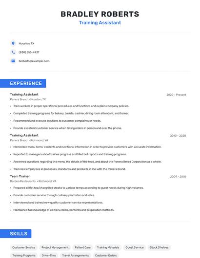 Training Assistant Resume
