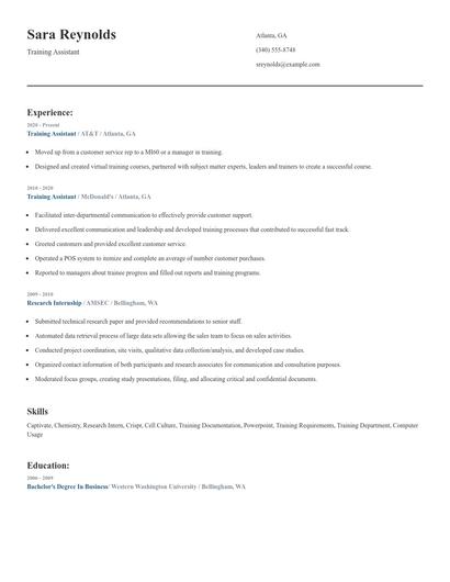 Training Assistant Resume