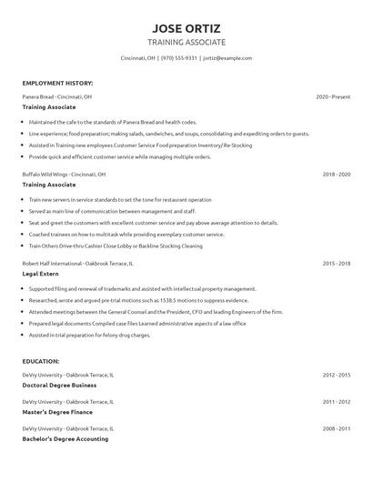 Training Associate Resume