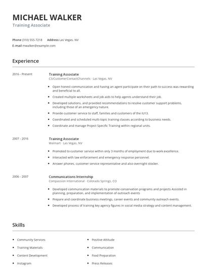 Training Associate Resume