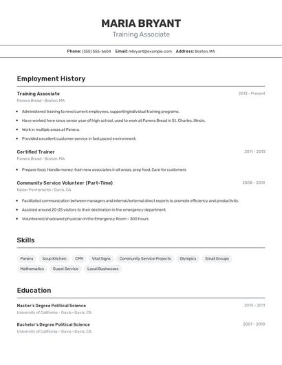 Training Associate Resume