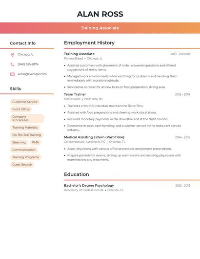 Training Associate Resume