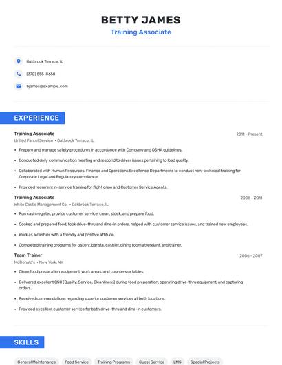 Training Associate Resume