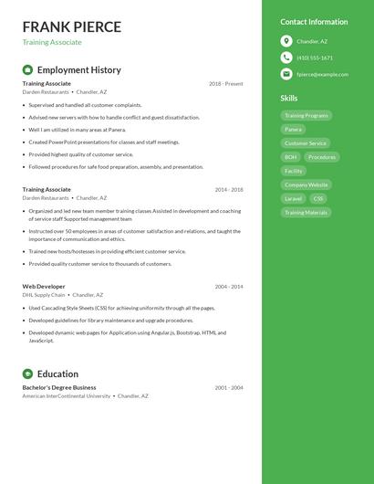 Training Associate Resume
