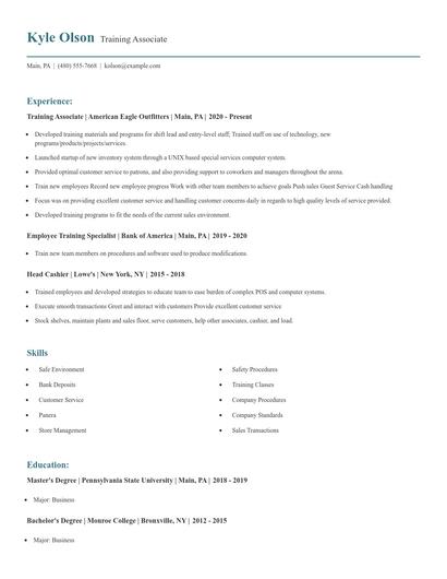 Training Associate Resume
