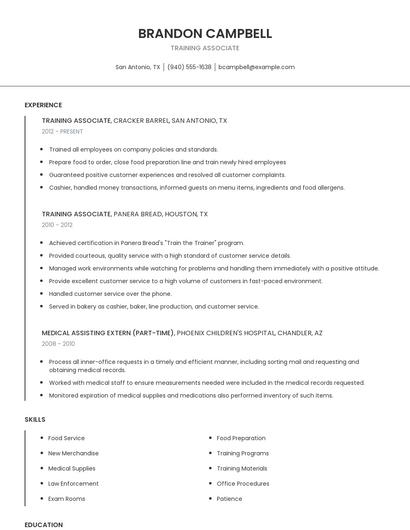 Training Associate Resume