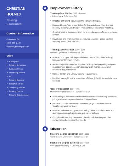 Training Coordinator Resume
