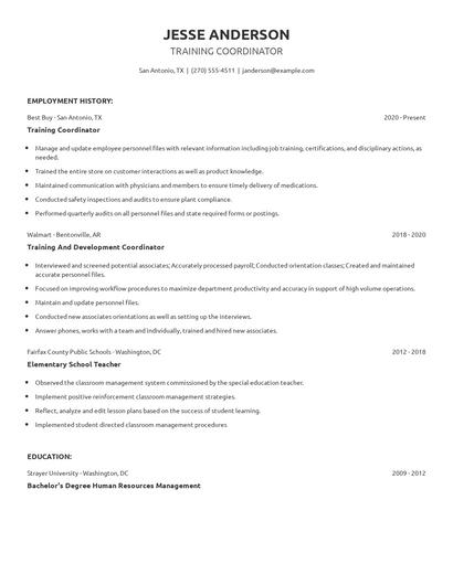 Training Coordinator Resume