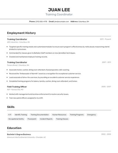 Training Coordinator Resume
