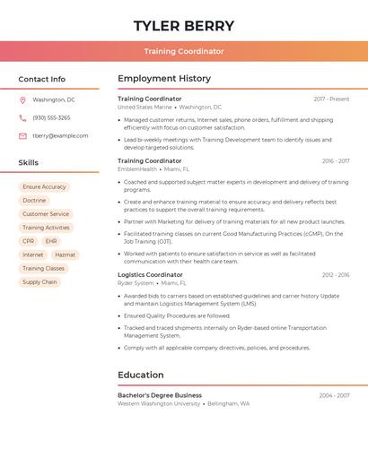 Training Coordinator Resume