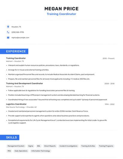 Training Coordinator Resume