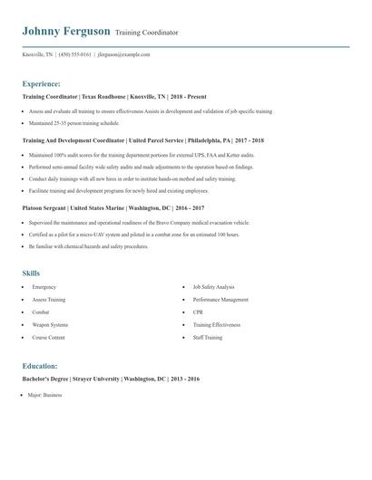 Training Coordinator Resume