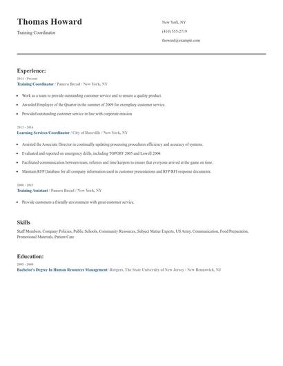 Training Coordinator Resume