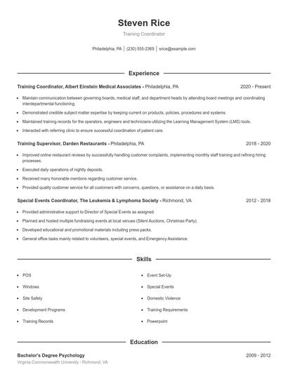 Training Coordinator Resume