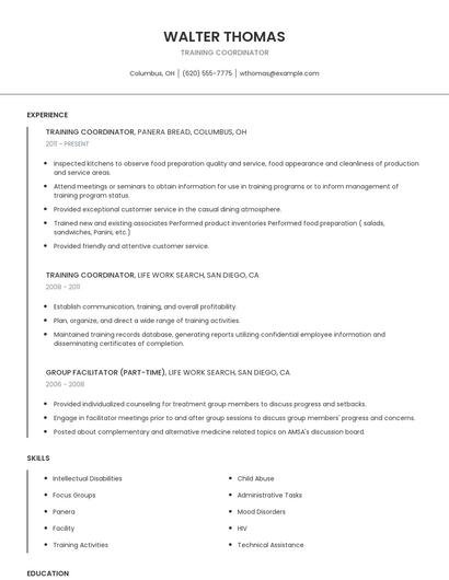 Training Coordinator Resume