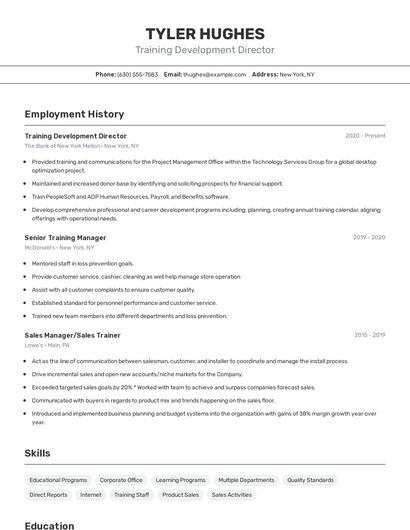 Training Development Director Resume
