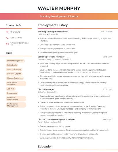 Training Development Director Resume