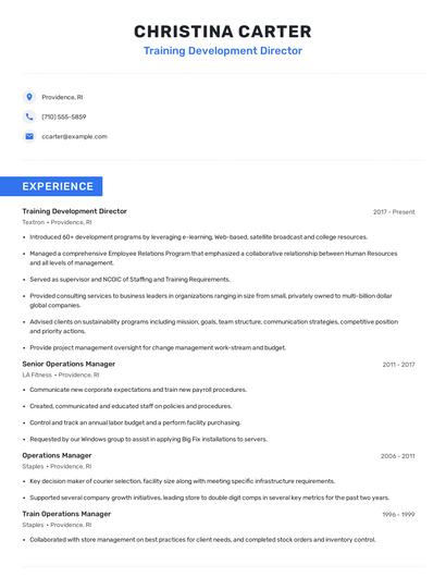 Training Development Director Resume