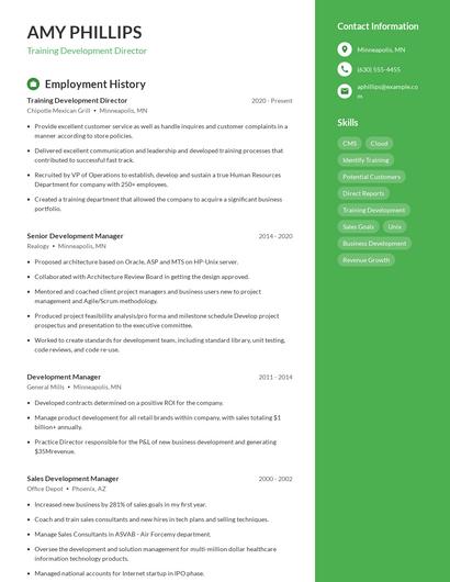 Training Development Director Resume