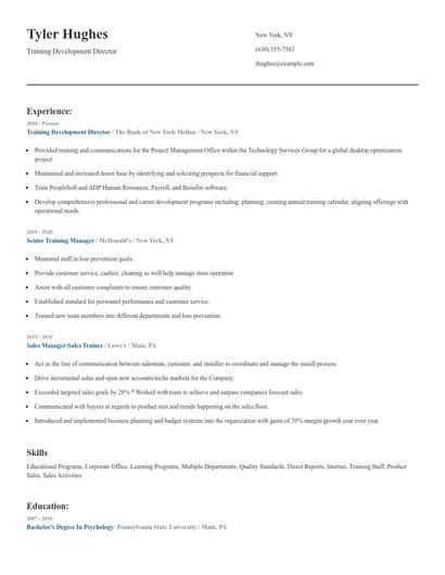 Training Development Director Resume