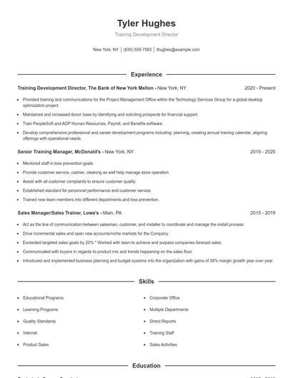 Training Development Director Resume