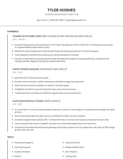 Training Development Director Resume