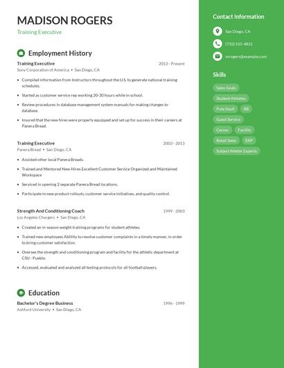 Training Executive Resume
