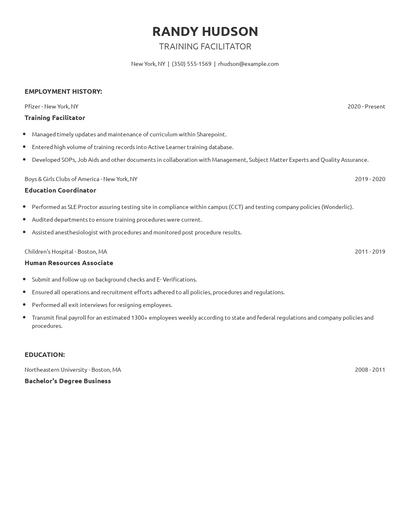 Training Facilitator Resume
