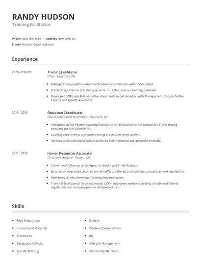 Training Facilitator Resume