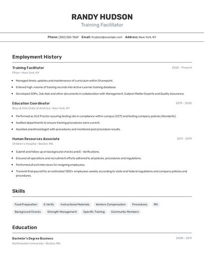 Training Facilitator Resume