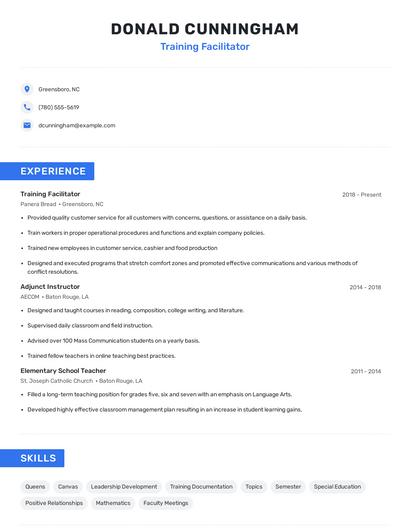 Training Facilitator Resume
