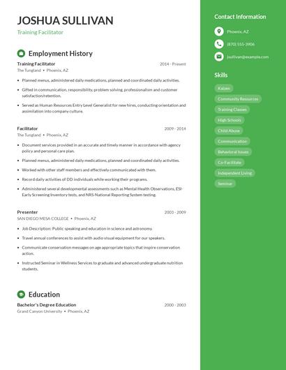 Training Facilitator Resume